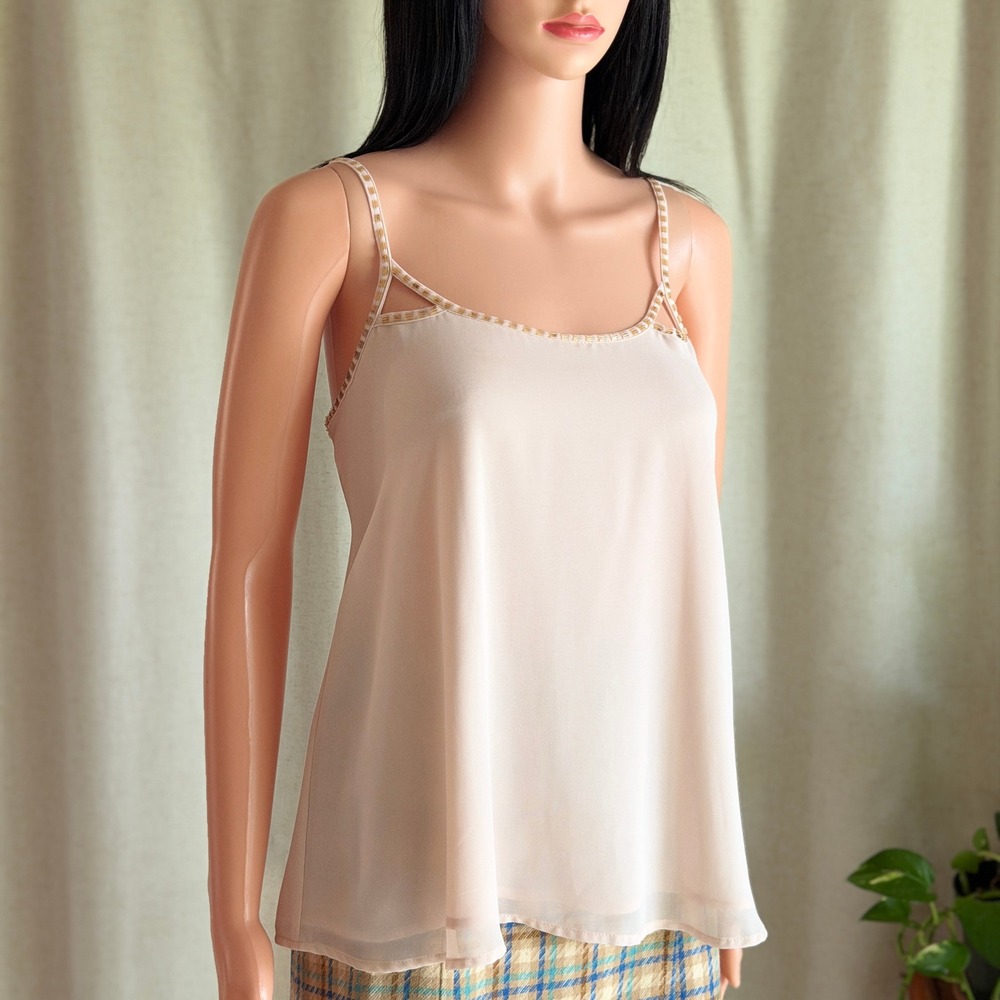 Forever 21 Blush Pink Beaded Strappy Cage Back Cami Top S Coquette Balletcore